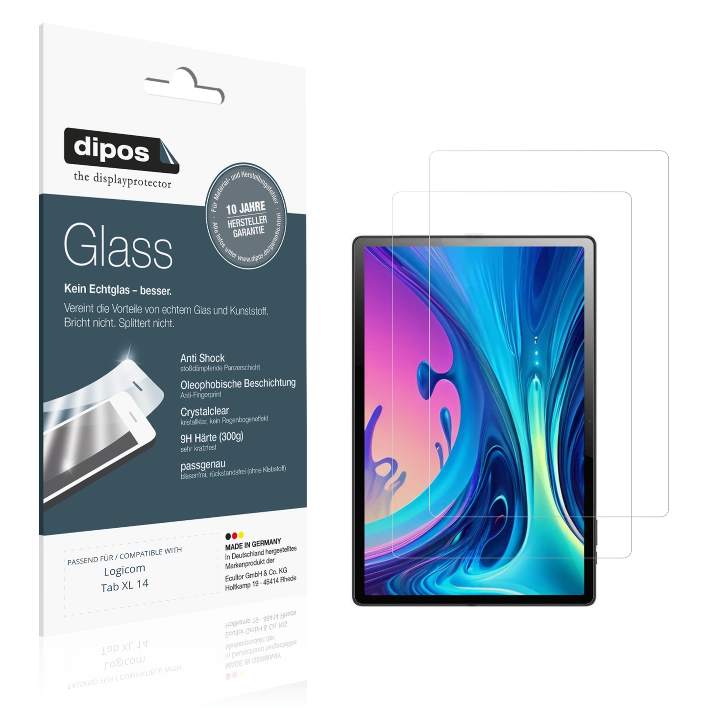 Klare Displayschutzfolie von dipos passend für Logicom Tab XL 14, 9H kratzfest und blasenfrei montiert