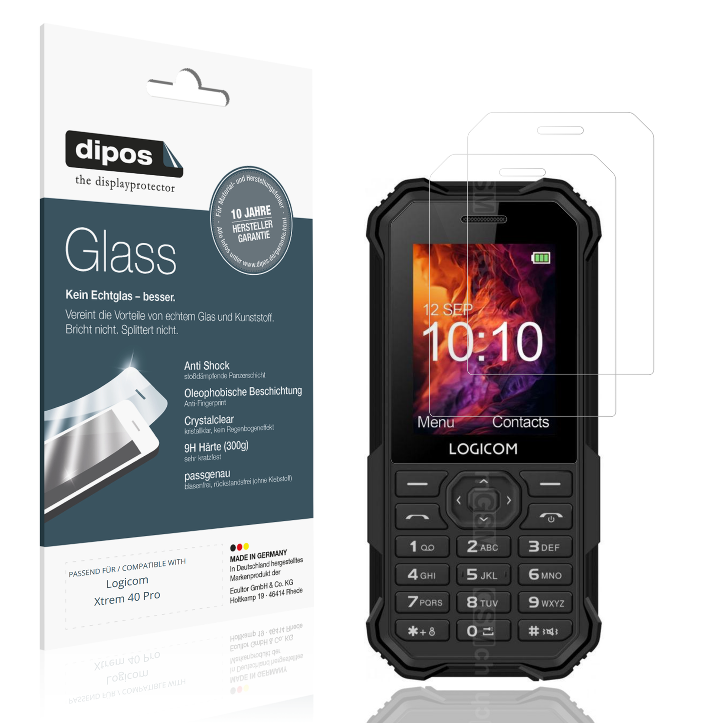 Klare Displayschutzfolie von dipos passend für Logicom Xtrem 40 Pro, 9H kratzfest und blasenfrei montiert