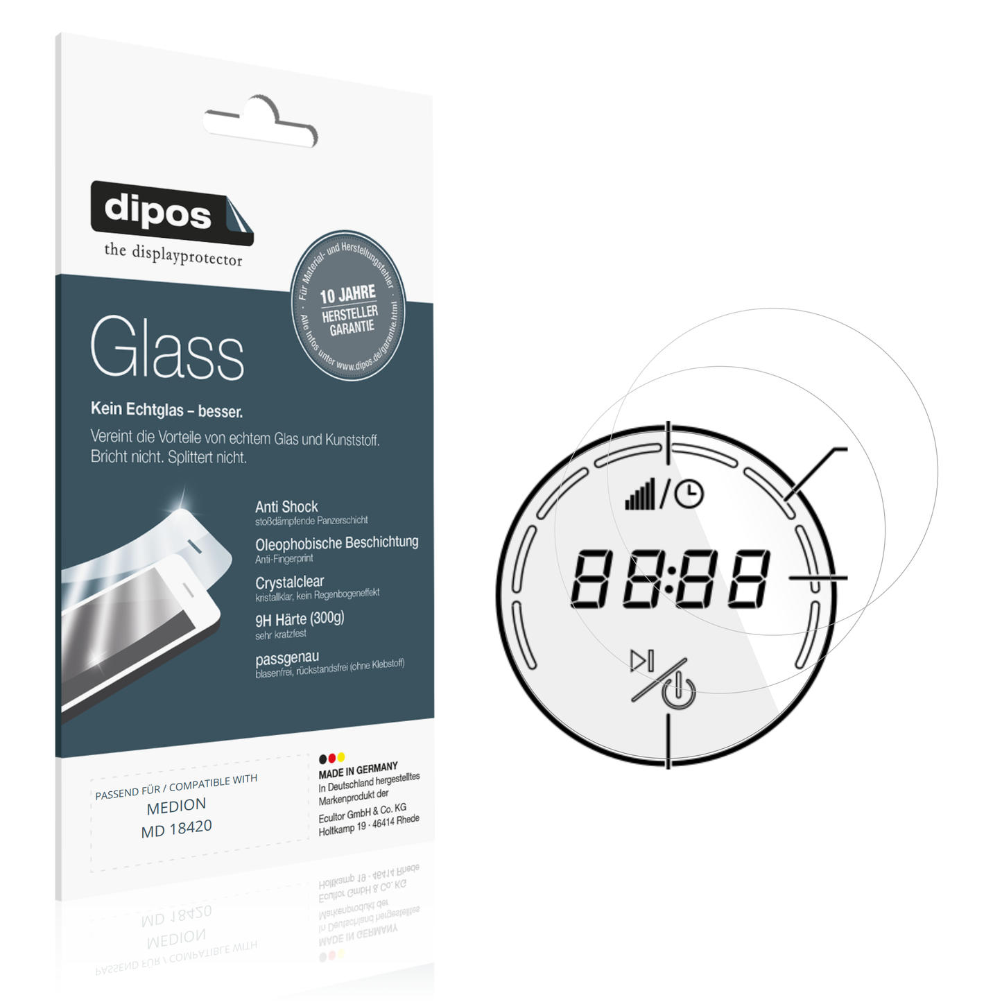 Klare Displayschutzfolie von dipos passend für MEDION MD 18420, 9H kratzfest und blasenfrei montiert