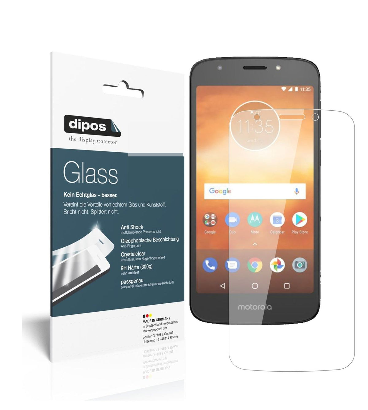 Klare Displayschutzfolie von dipos passend für Motorola Moto E5 Play Go, 9H kratzfest und blasenfrei montiert