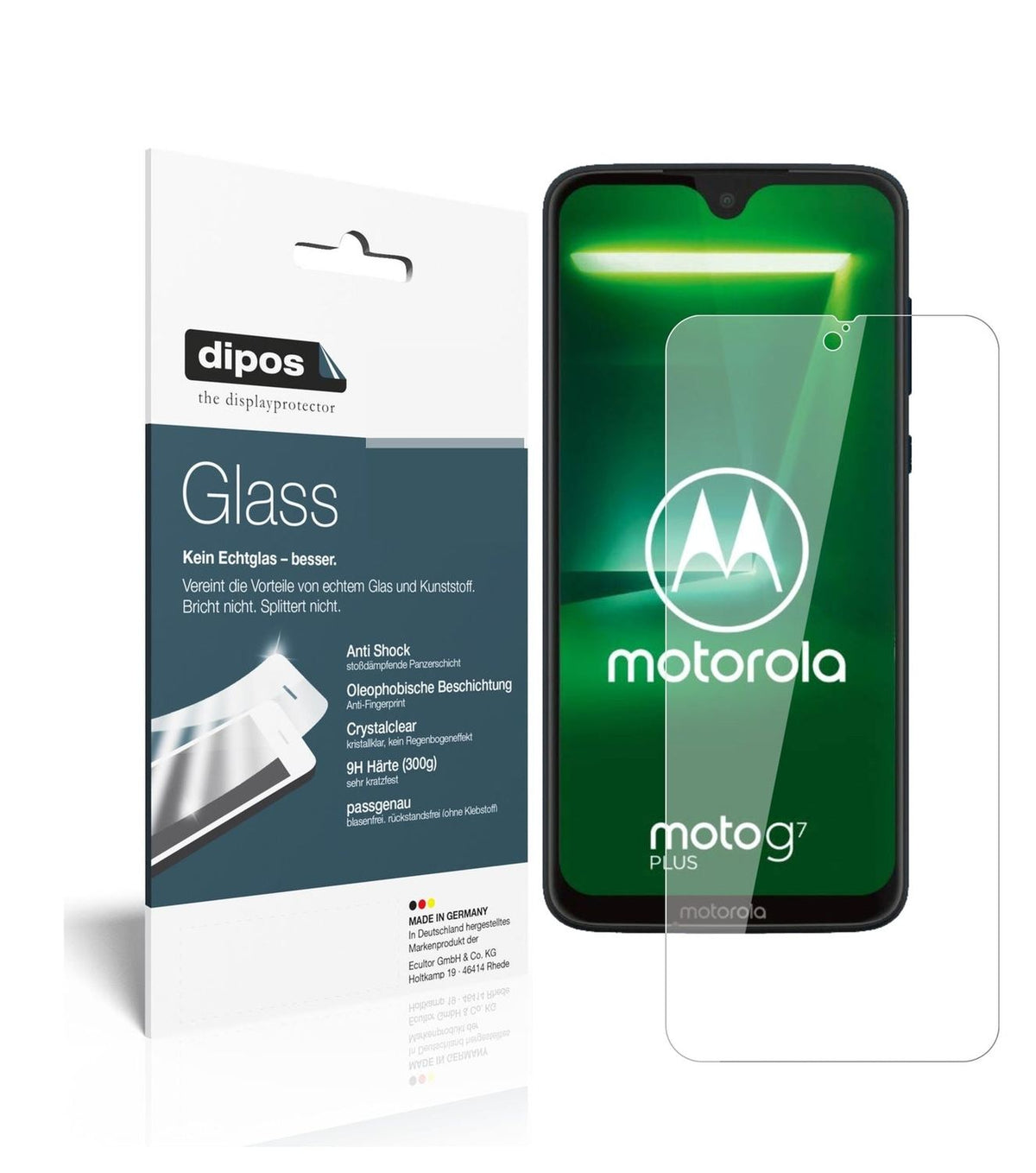 Klare Displayschutzfolie von dipos passend für Motorola Moto G7 Plus, 9H kratzfest und blasenfrei montiert