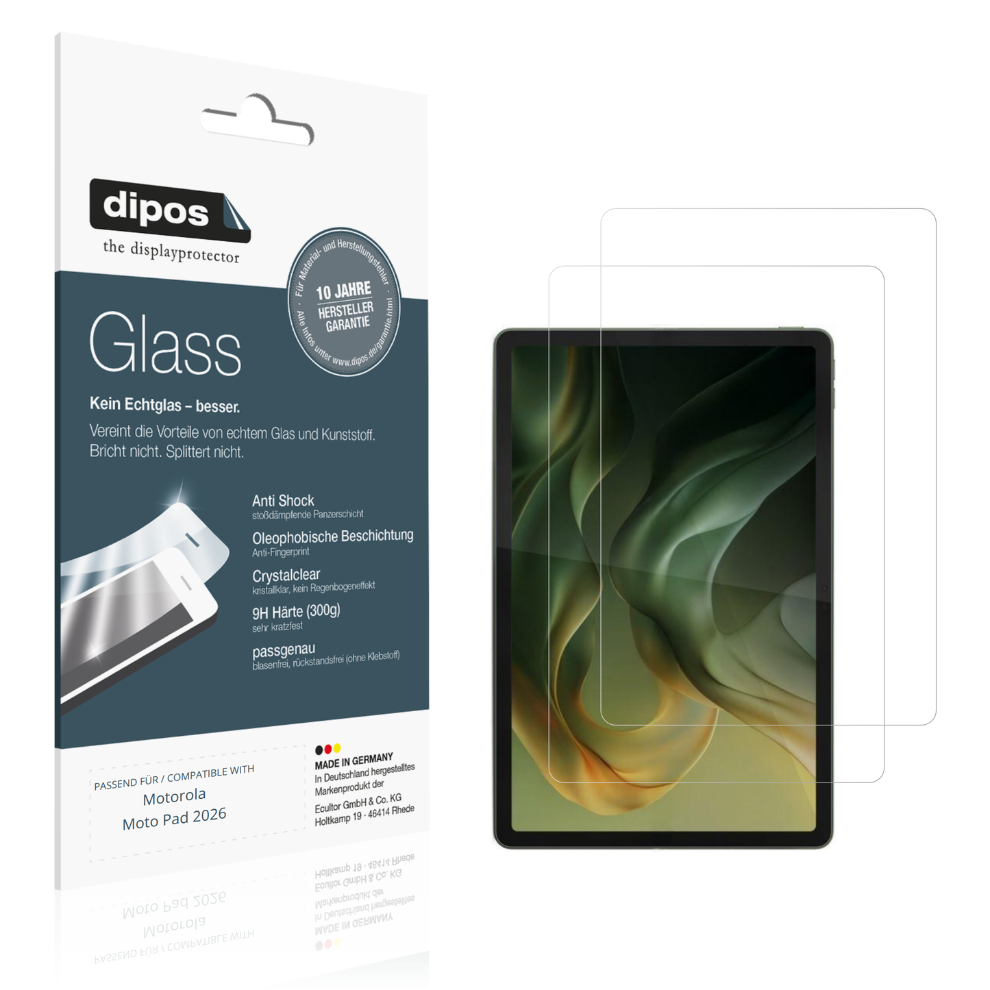 Klare Displayschutzfolie von dipos passend für Motorola Moto Pad 2026, 9H kratzfest und blasenfrei montiert
