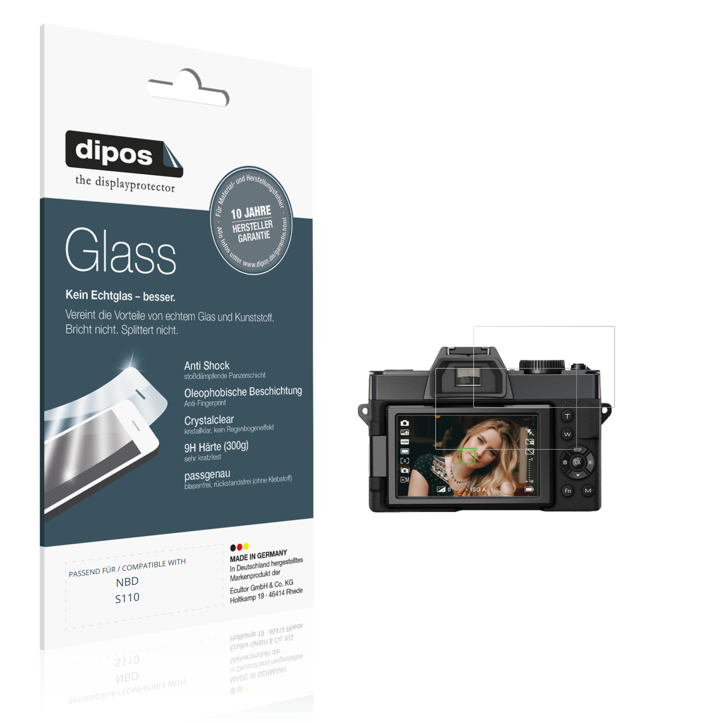 Klare Displayschutzfolie von dipos passend für NBD S110, 9H kratzfest und blasenfrei montiert