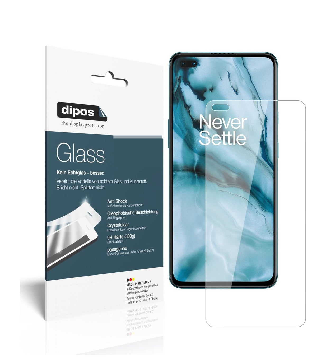 Klare Displayschutzfolie von dipos passend für OnePlus Nord, 9H kratzfest und blasenfrei montiert