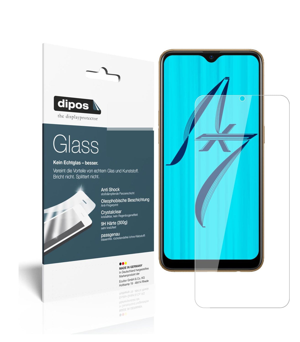 Klare Displayschutzfolie von dipos passend für Oppo AX7, 9H kratzfest und blasenfrei montiert