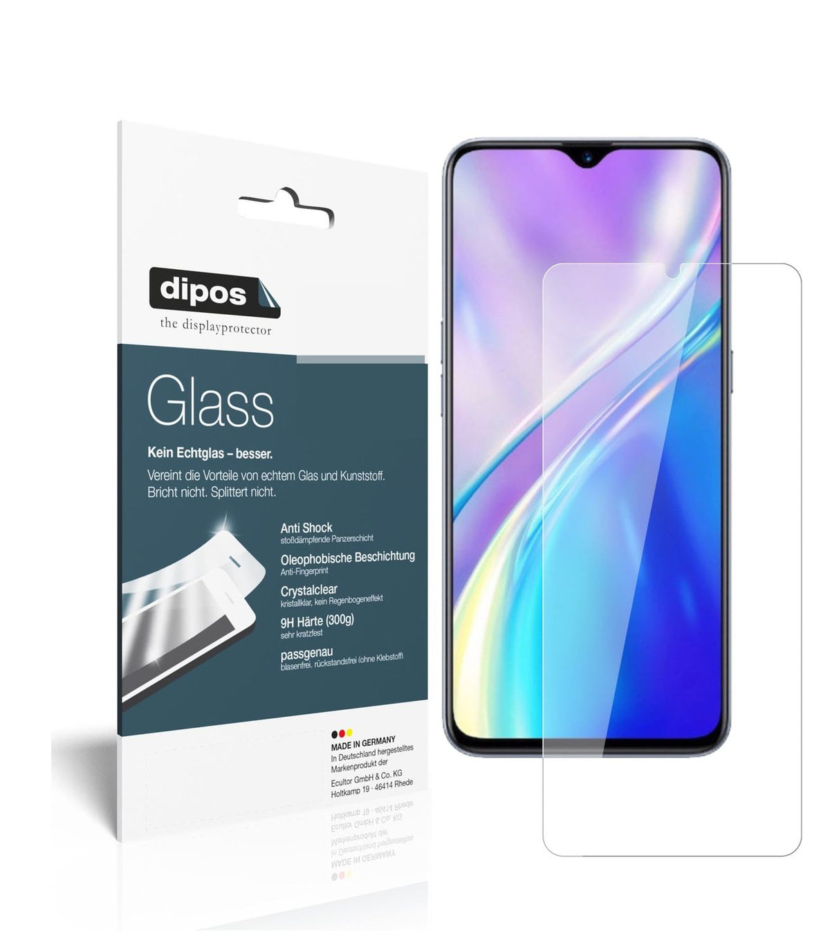 Klare Displayschutzfolie von dipos passend für Oppo Realme XT, 9H kratzfest und blasenfrei montiert