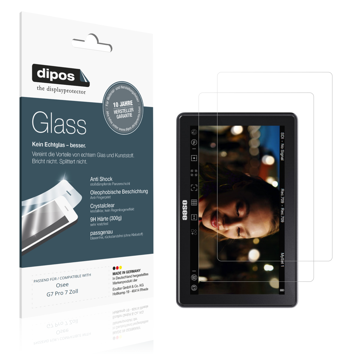 Klare Displayschutzfolie von dipos passend für Osee G7 Pro 7 Zoll, 9H kratzfest und blasenfrei montiert