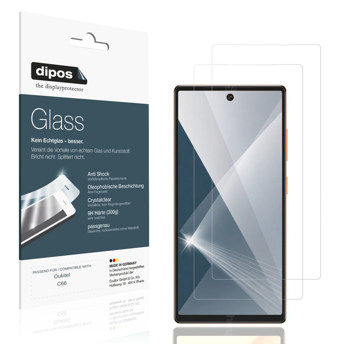 Klare Displayschutzfolie von dipos passend f�r Oukitel C66, 9H kratzfest und blasenfrei montiert