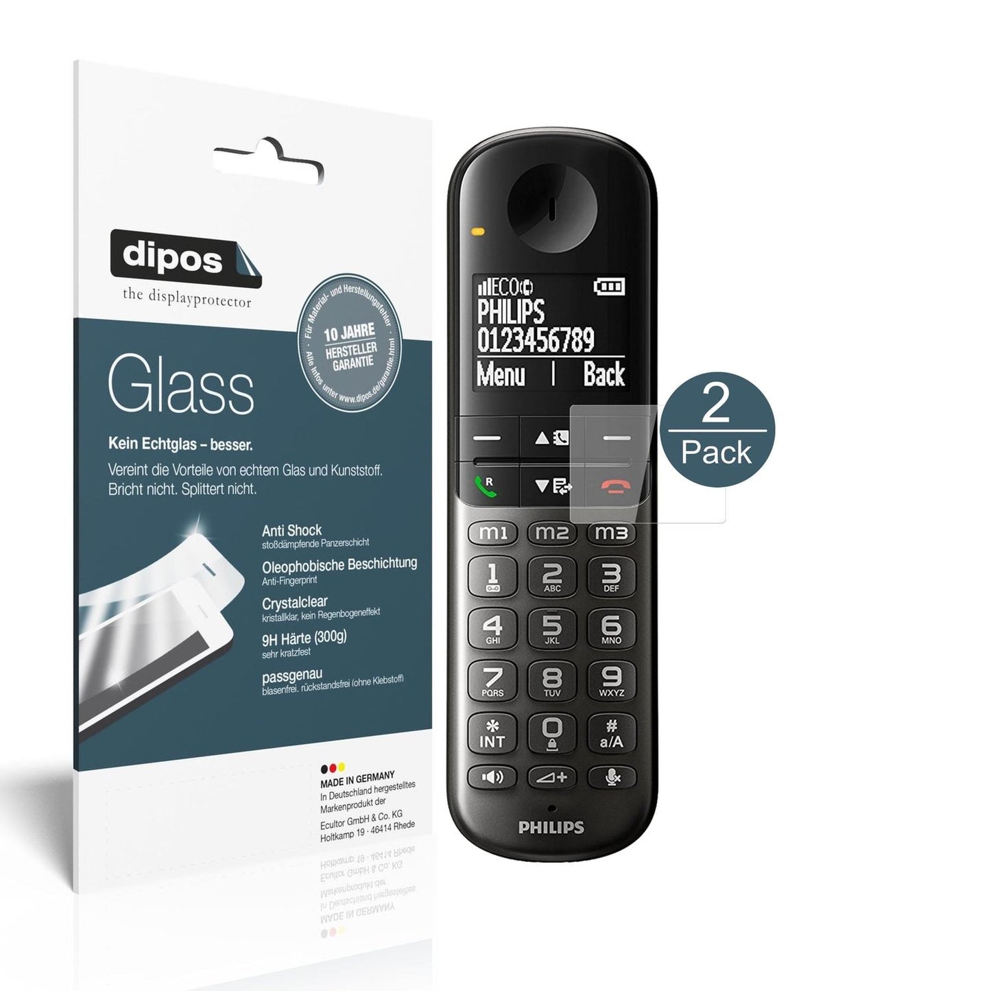 Klare Displayschutzfolie von dipos passend für Philips XL495, 9H kratzfest und blasenfrei montiert