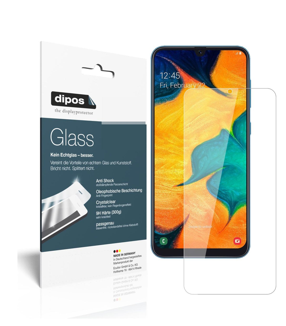 Klare Displayschutzfolie von dipos passend für Samsung Galaxy A30s, 9H kratzfest und blasenfrei montiert