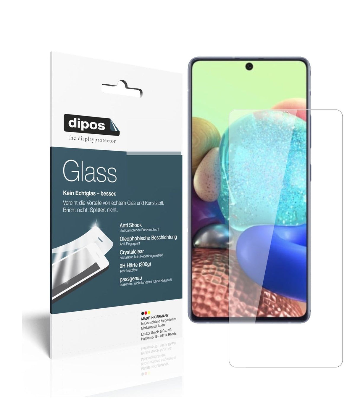 Klare Displayschutzfolie von dipos passend für Samsung Galaxy A71 5G, 9H kratzfest und blasenfrei montiert