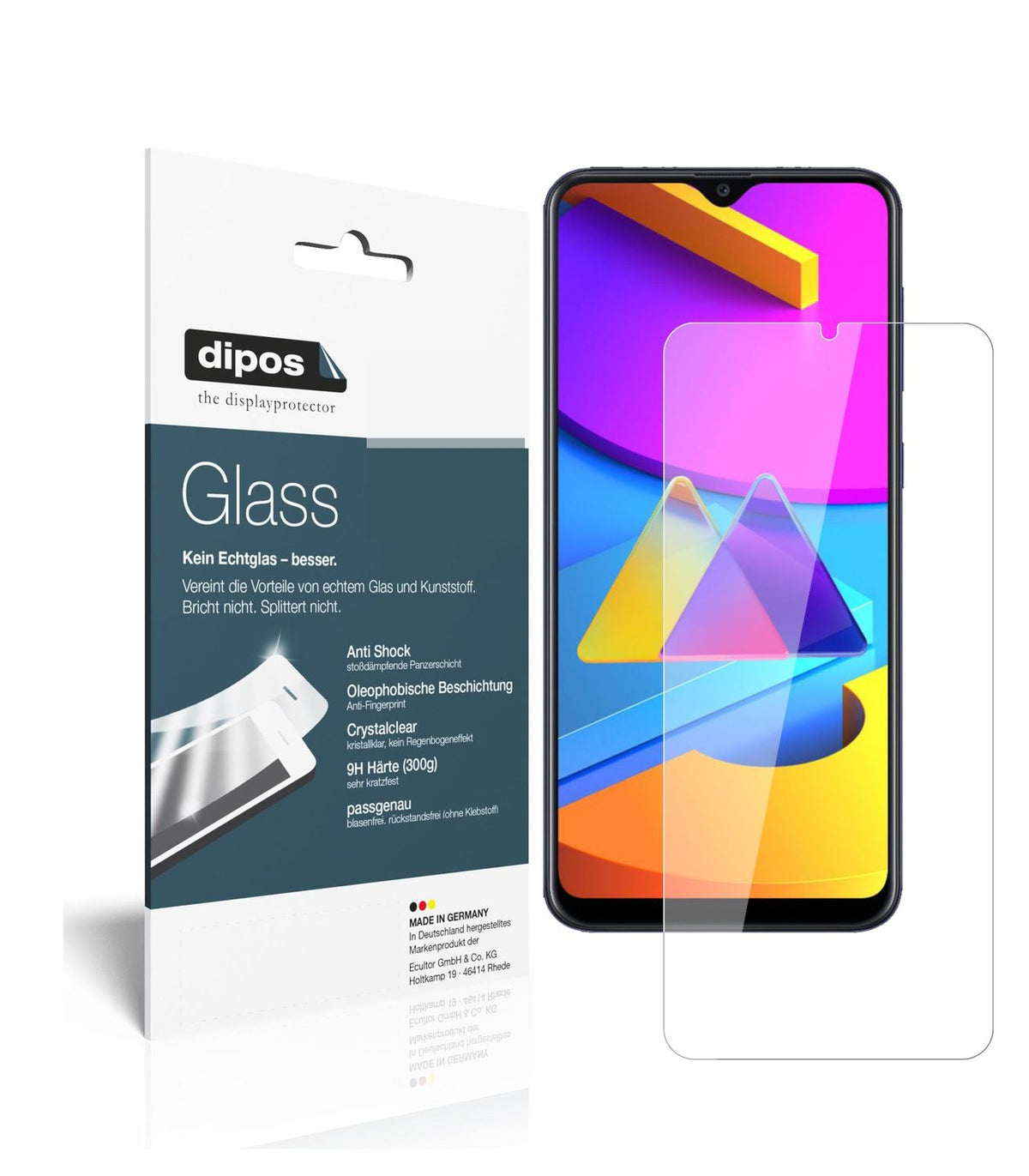 Klare Displayschutzfolie von dipos passend für Samsung Galaxy M10s, 9H kratzfest und blasenfrei montiert