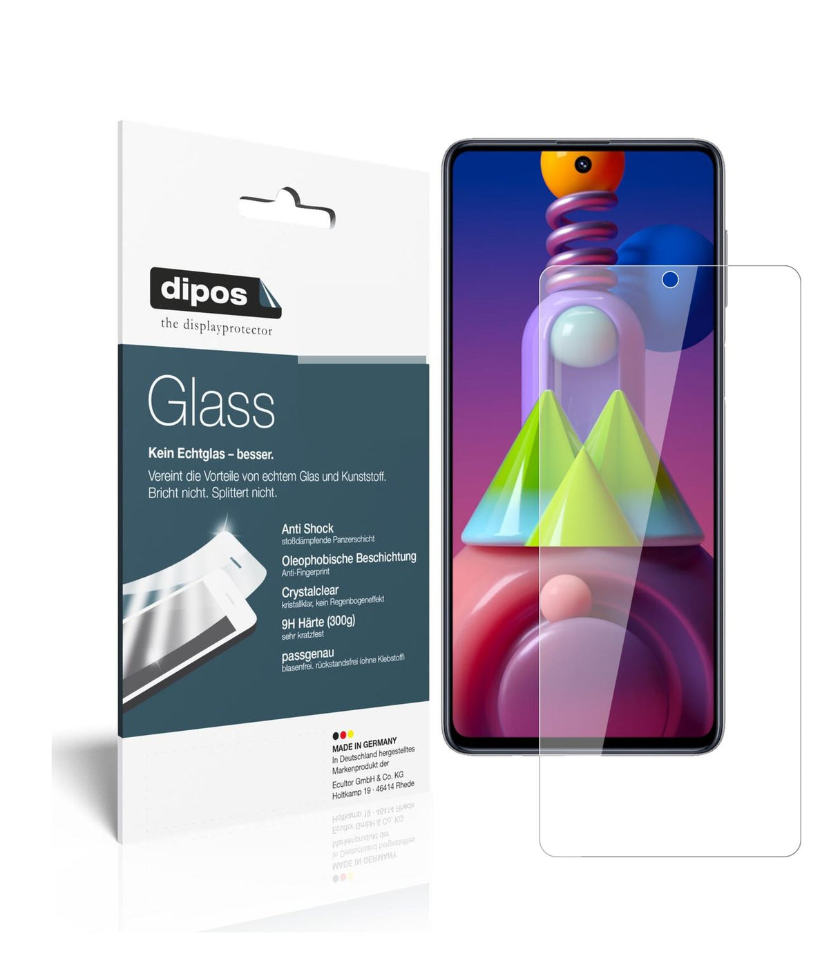 Klare Displayschutzfolie von dipos passend für Samsung Galaxy M51, 9H kratzfest und blasenfrei montiert