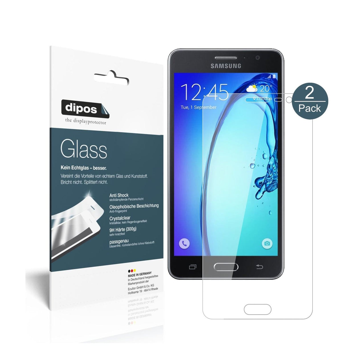 Klare Displayschutzfolie von dipos passend für Samsung Galaxy On6, 9H kratzfest und blasenfrei montiert