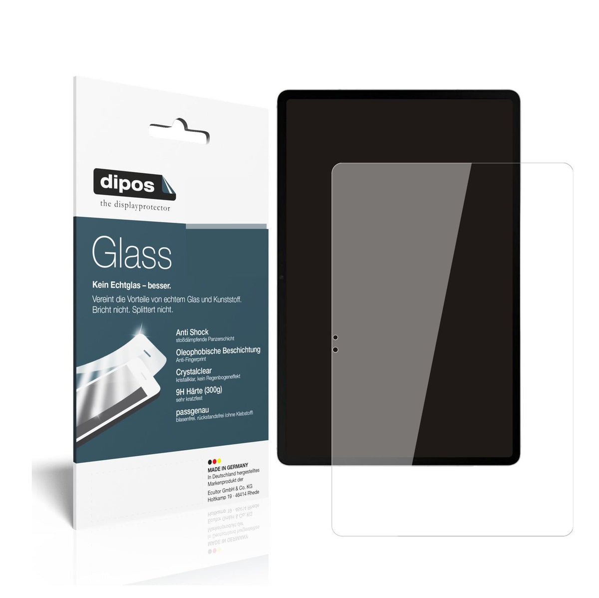 Klare Displayschutzfolie von dipos passend für Samsung Galaxy Tab S8 Plus, 9H kratzfest und blasenfrei montiert