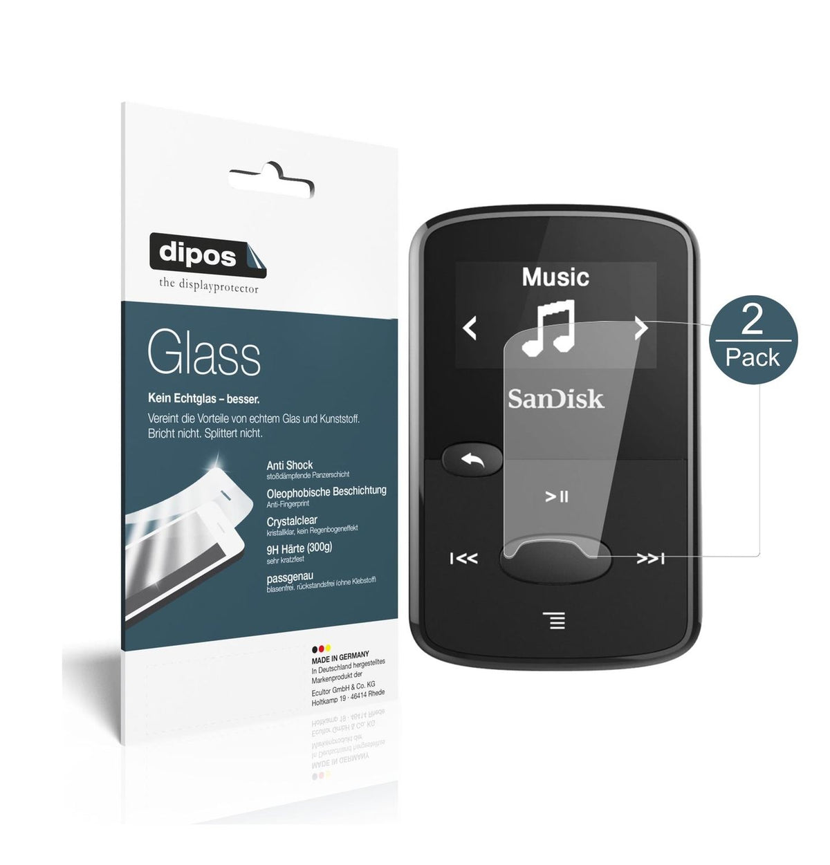 Klare Displayschutzfolie von dipos passend für SanDisk Clip Jam, 9H kratzfest und blasenfrei montiert