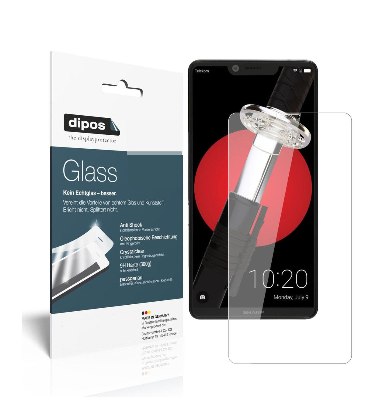 Klare Displayschutzfolie von dipos passend für Sharp Aquos D10, 9H kratzfest und blasenfrei montiert