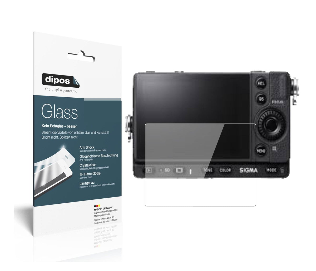 Klare Displayschutzfolie von dipos passend für Sigma fp, 9H kratzfest und blasenfrei montiert