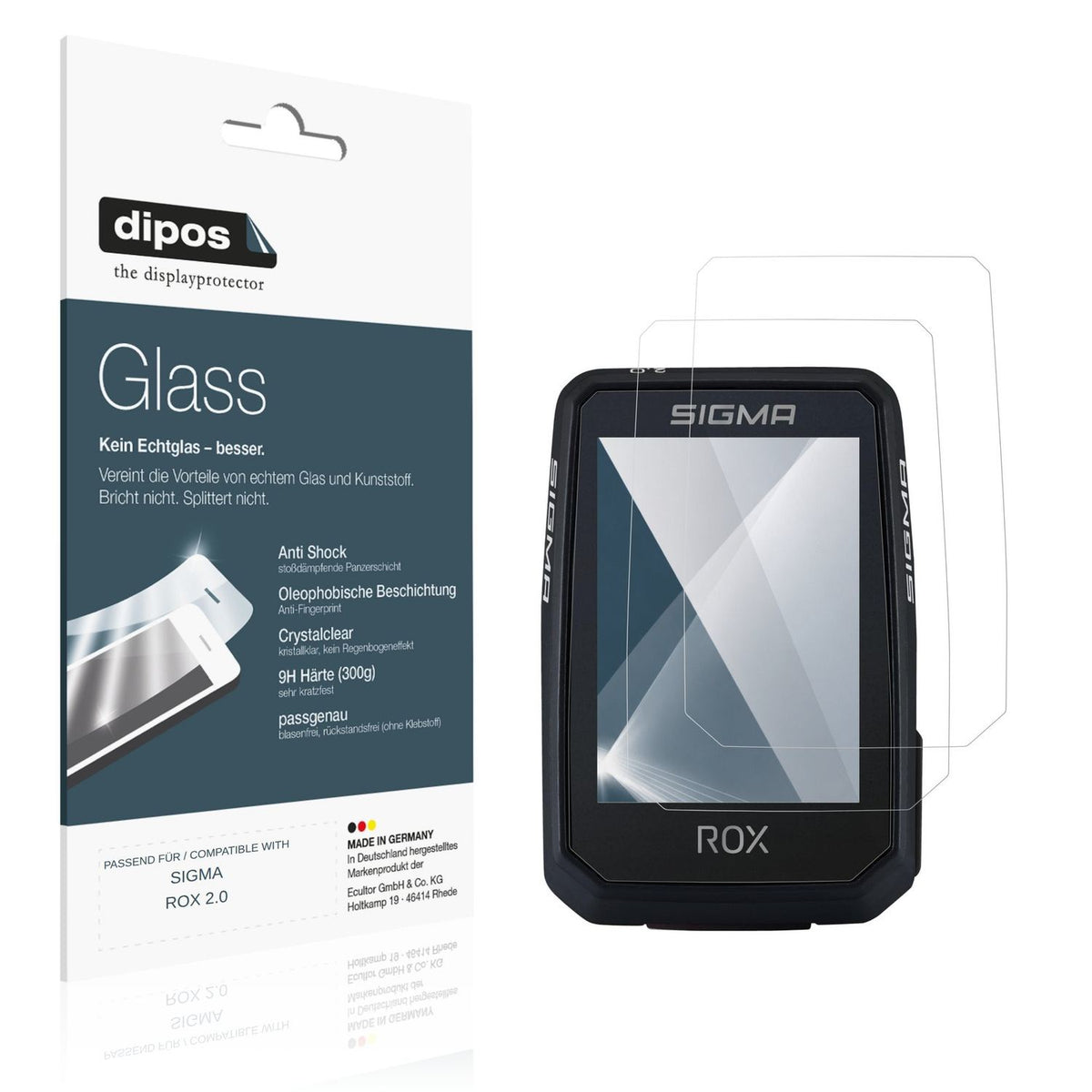 Klare Displayschutzfolie von dipos passend für SIGMA ROX 2.0, 9H kratzfest und blasenfrei montiert