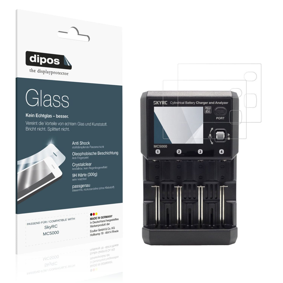 Klare Displayschutzfolie von dipos passend f�r SkyRC MC5000, 9H kratzfest und blasenfrei montiert