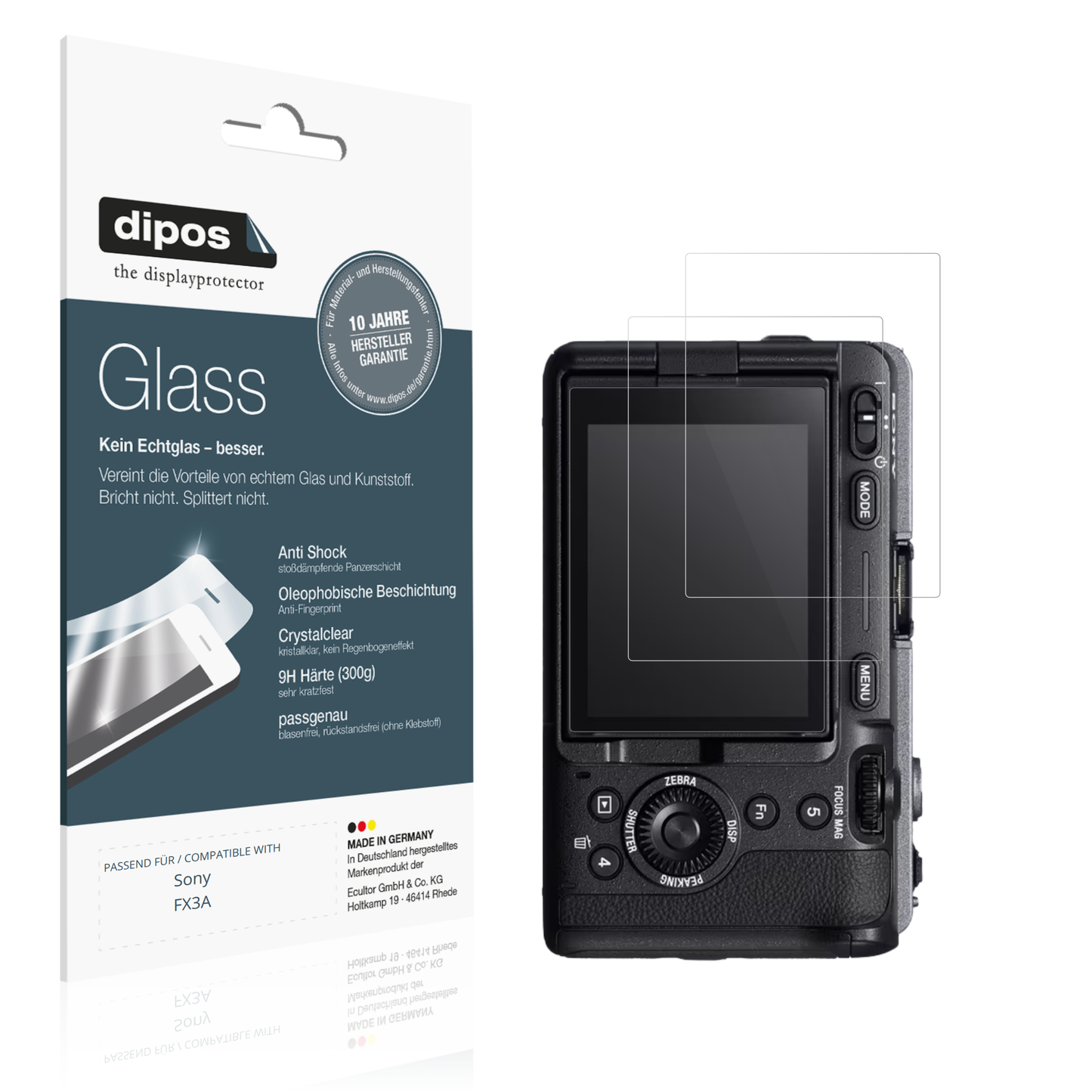 Klare Displayschutzfolie von dipos passend für Sony FX3A, 9H kratzfest und blasenfrei montiert
