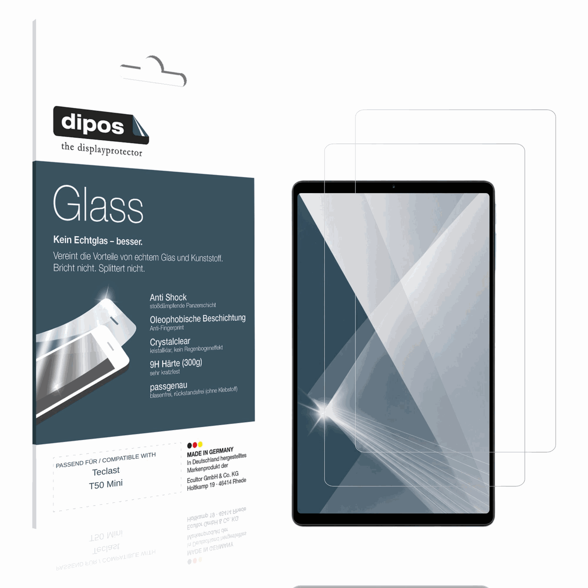 Klare Displayschutzfolie von dipos passend f�r Teclast T50 Mini, 9H kratzfest und blasenfrei montiert