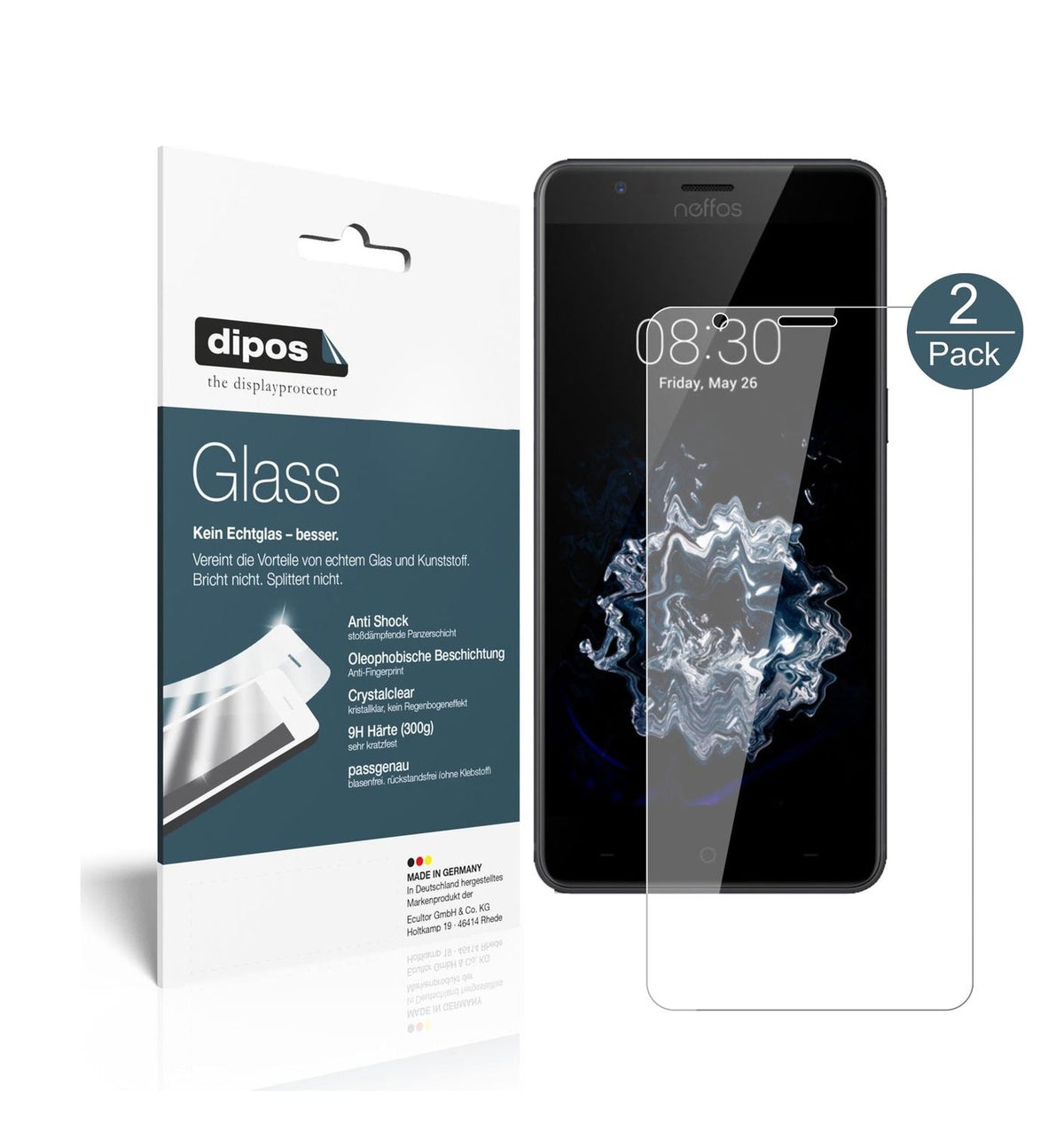 Klare Displayschutzfolie von dipos passend für TP-Link Neffos N1, 9H kratzfest und blasenfrei montiert