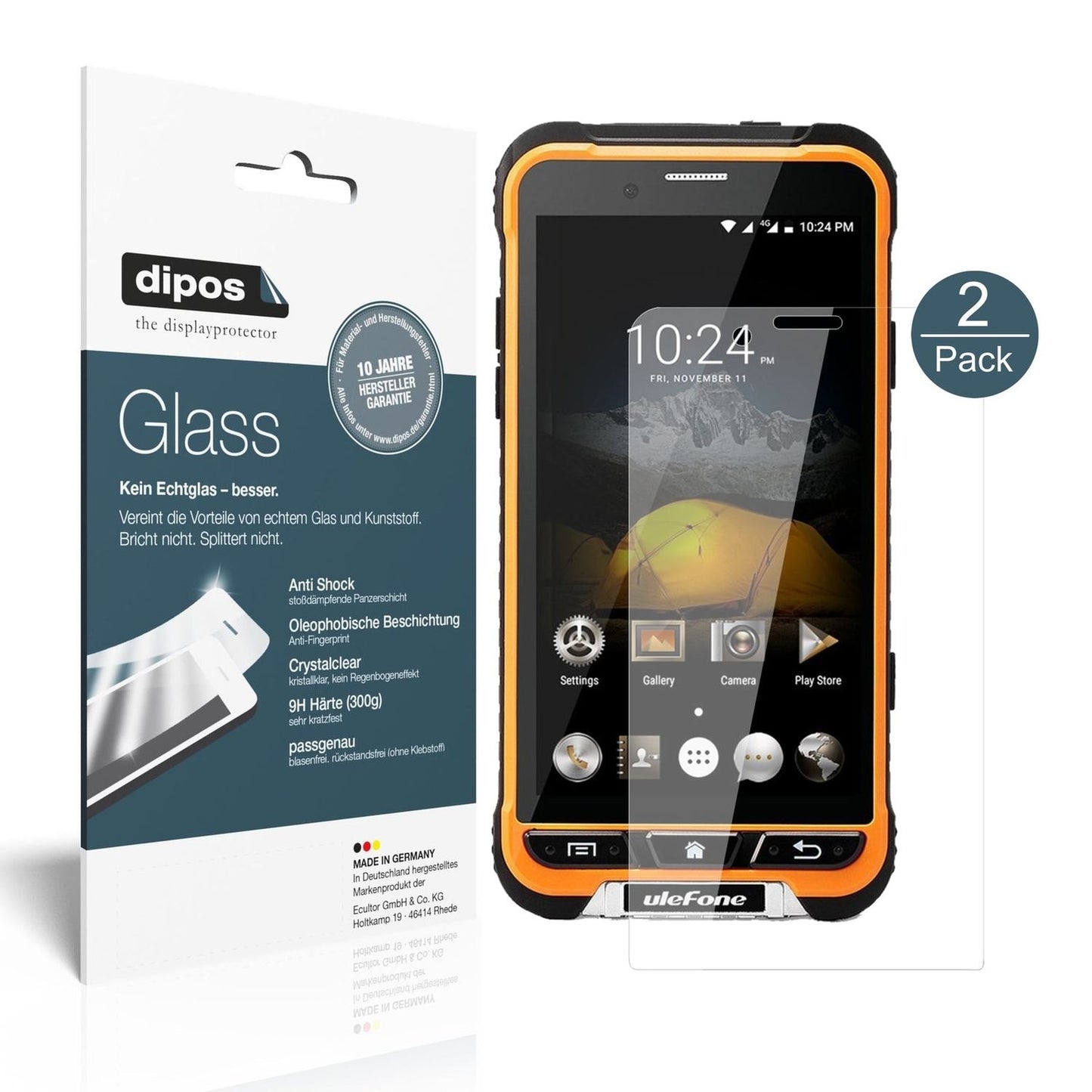 Klare Displayschutzfolie von dipos passend für Ulefone Armor, 9H kratzfest und blasenfrei montiert