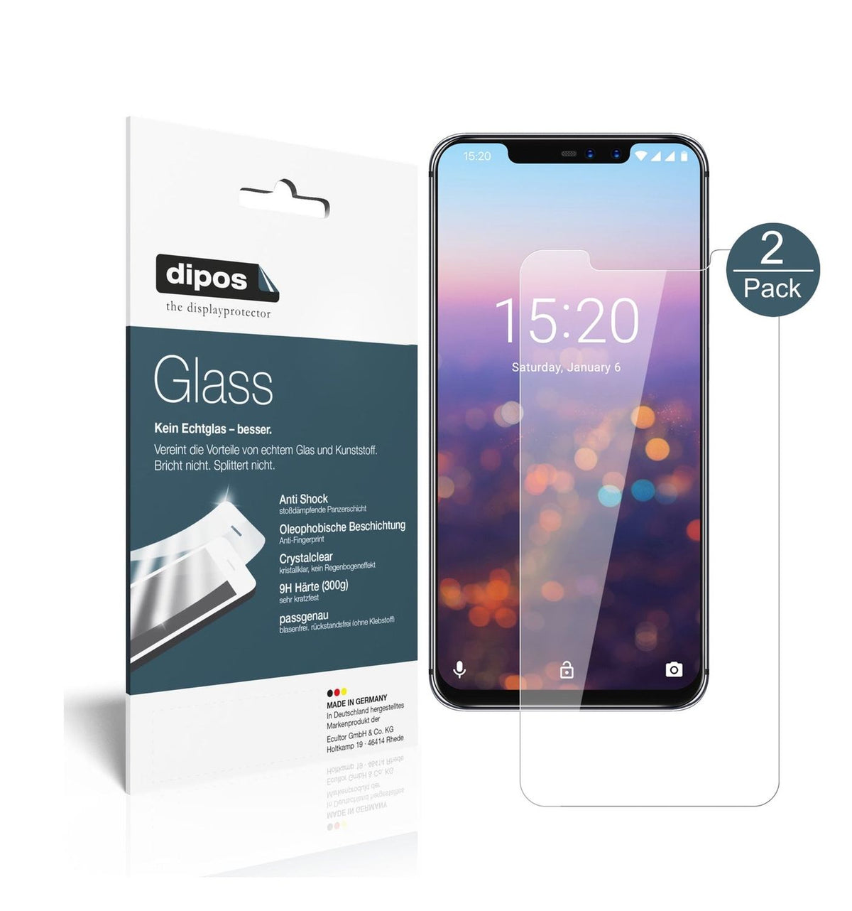 Klare Displayschutzfolie von dipos passend für Umidigi Z2, 9H kratzfest und blasenfrei montiert