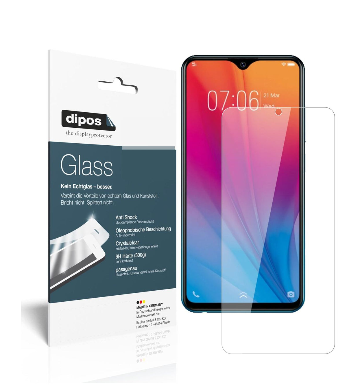 Klare Displayschutzfolie von dipos passend für Vivo Y91C (2020), 9H kratzfest und blasenfrei montiert