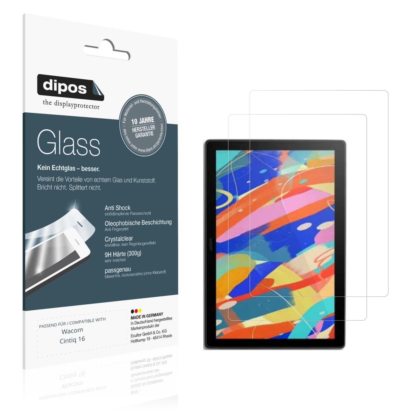 Klare Displayschutzfolie von dipos passend für Wacom Cintiq 16, 9H kratzfest und blasenfrei montiert
