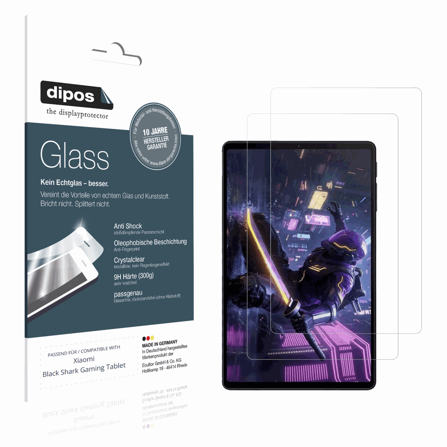 Klare Displayschutzfolie von dipos passend für Xiaomi Black Shark Gaming Tablet, 9H kratzfest und blasenfrei montiert