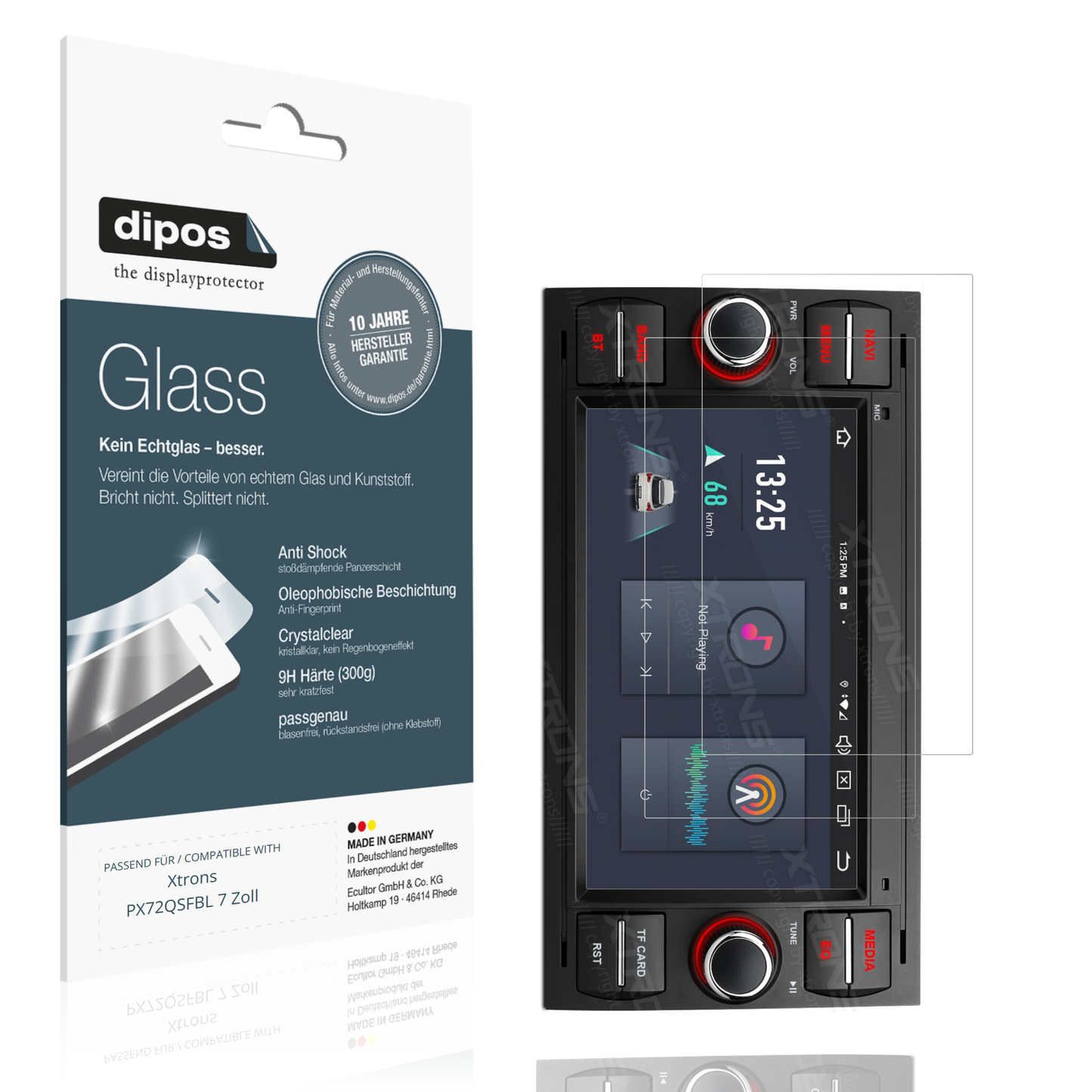 Klare Displayschutzfolie von dipos passend für Xtrons PX72QSFBL 7 Zoll, 9H kratzfest und blasenfrei montiert