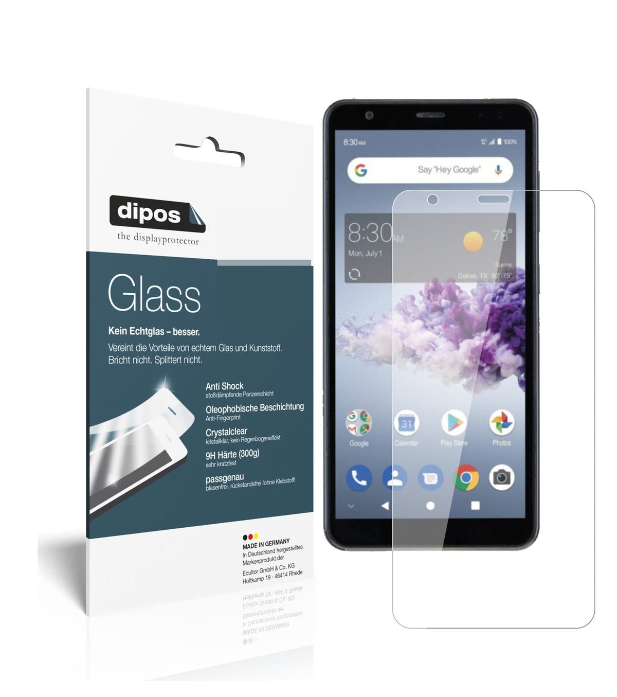 Klare Displayschutzfolie von dipos passend für ZTE Blade A3 Prime, 9H kratzfest und blasenfrei montiert