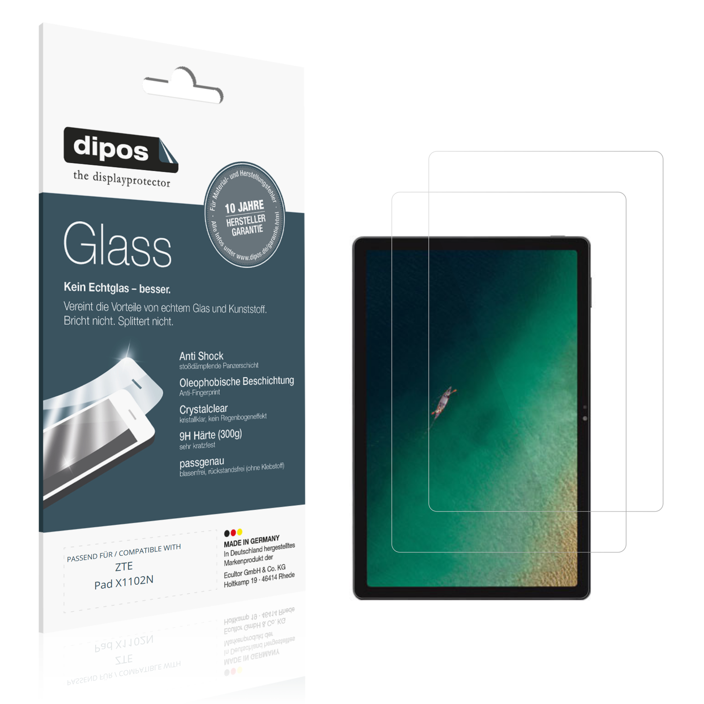 Klare Displayschutzfolie von dipos passend für ZTE Pad X1102N, 9H kratzfest und blasenfrei montiert
