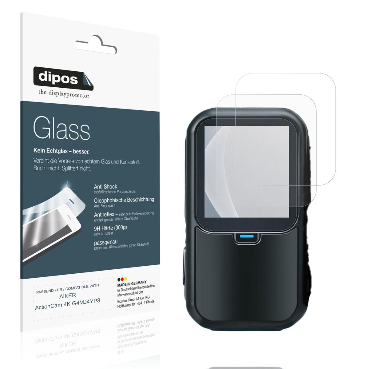 Matte Displayschutzfolie von dipos passend für AIKER ActionCam 4K G4MJ4YP8, 9H kratzfest und blasenfrei montiert
