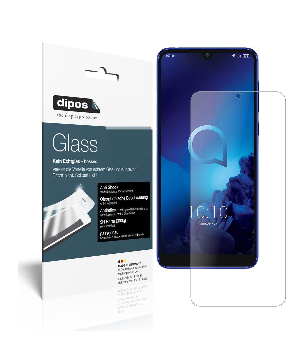 Matte Displayschutzfolie von dipos passend für Alcatel 3 (2019), 9H kratzfest und blasenfrei montiert