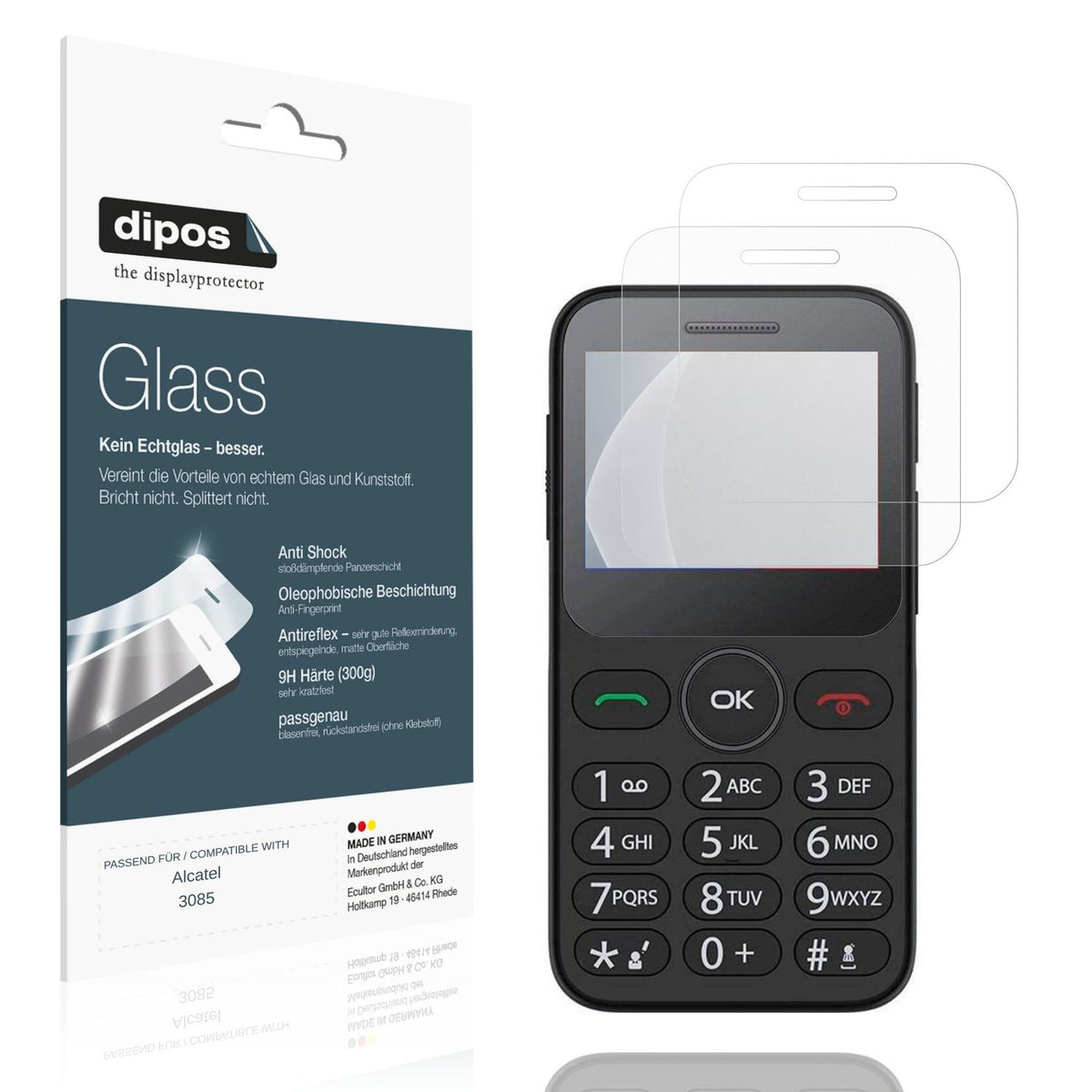 Matte Displayschutzfolie von dipos passend für Alcatel 3085, 9H kratzfest und blasenfrei montiert