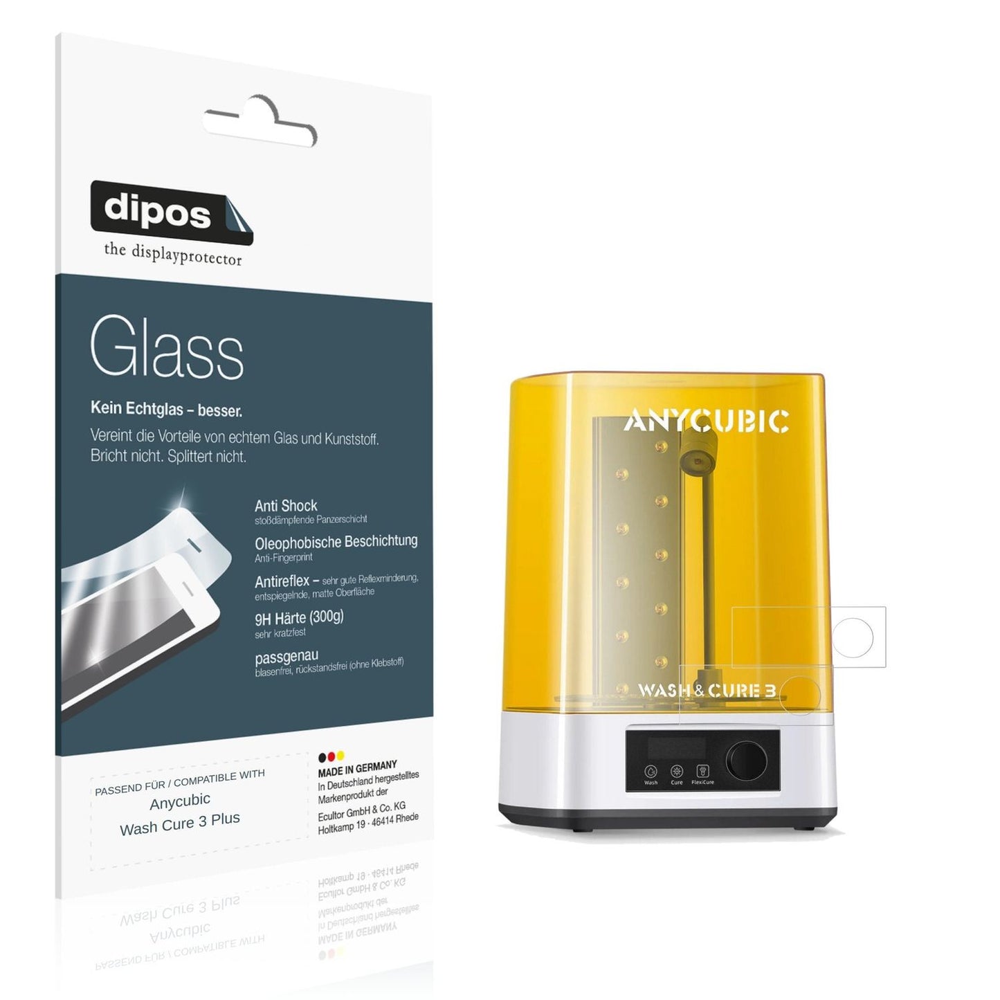 Matte Displayschutzfolie von dipos passend für Anycubic Wash Cure 3 Plus, 9H kratzfest und blasenfrei montiert