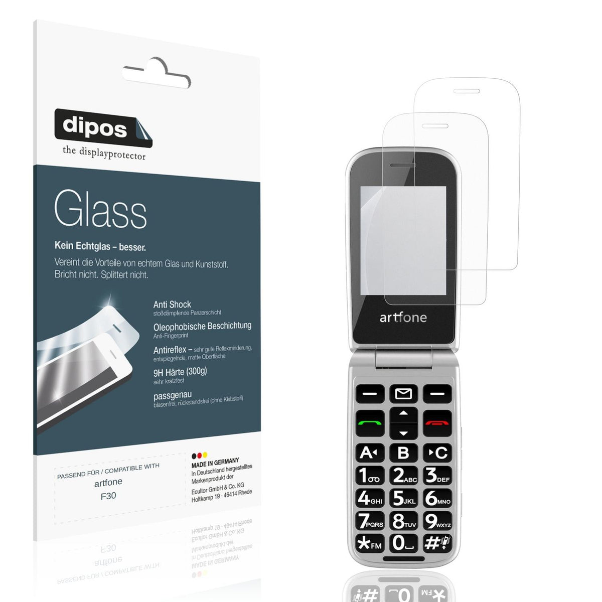Matte Displayschutzfolie von dipos passend für artfone F30, 9H kratzfest und blasenfrei montiert