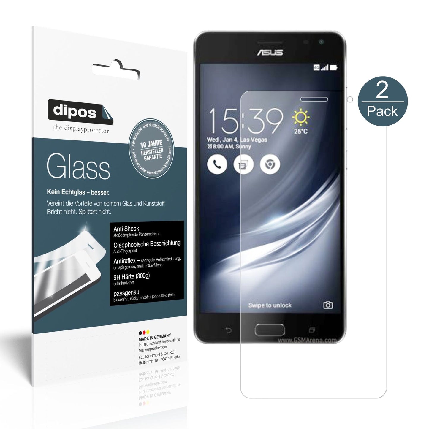 Matte Displayschutzfolie von dipos passend für Asus ZenFone AR, 9H kratzfest und blasenfrei montiert
