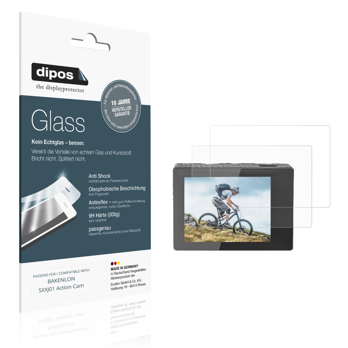 Matte Displayschutzfolie von dipos passend für BAKENLON SXXJ01 Action Cam, 9H kratzfest und blasenfrei montiert