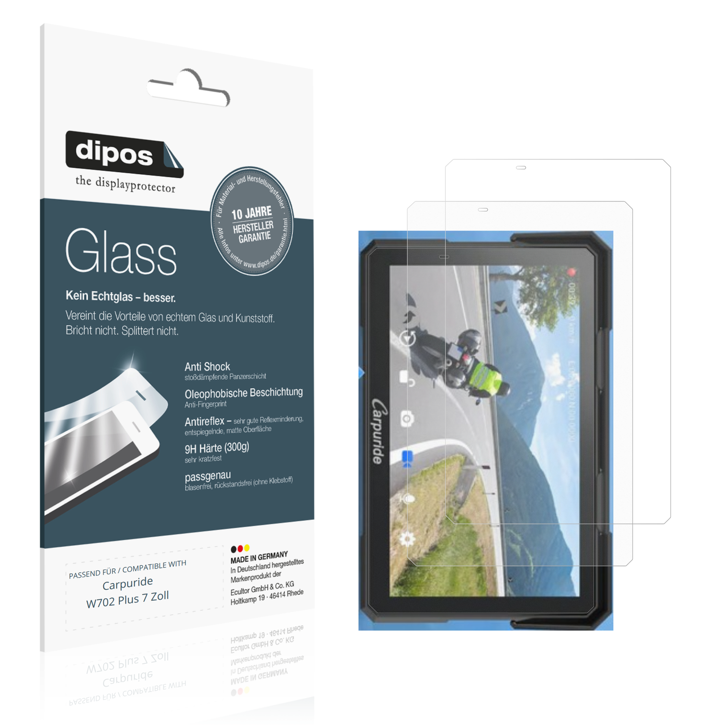 Matte Displayschutzfolie von dipos passend für Carpuride W702 Plus 7 Zoll, 9H kratzfest und blasenfrei montiert