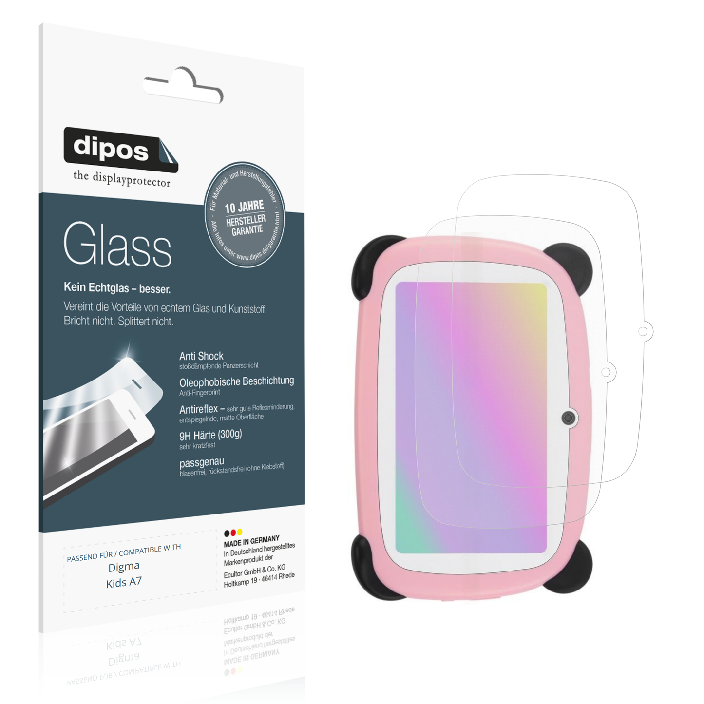Matte Displayschutzfolie von dipos passend für Digma Kids A7, 9H kratzfest und blasenfrei montiert