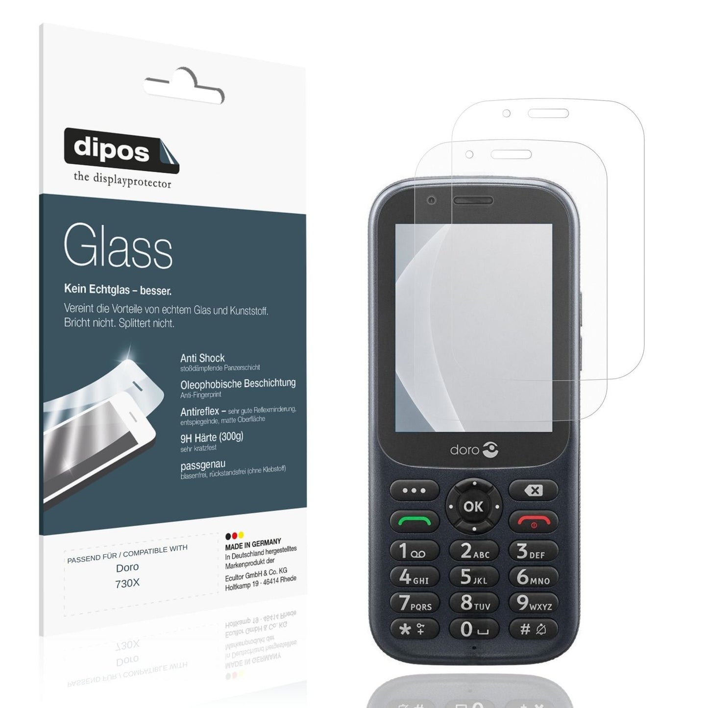 Matte Displayschutzfolie von dipos passend für Doro 730X, 9H kratzfest und blasenfrei montiert