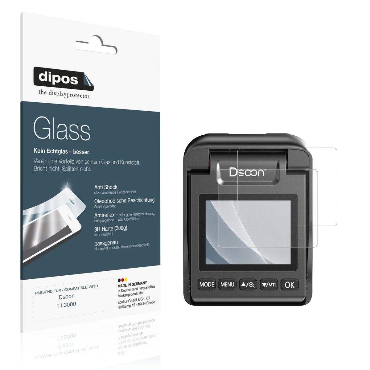 Matte Displayschutzfolie von dipos passend für Dsoon TL3000, 9H kratzfest und blasenfrei montiert