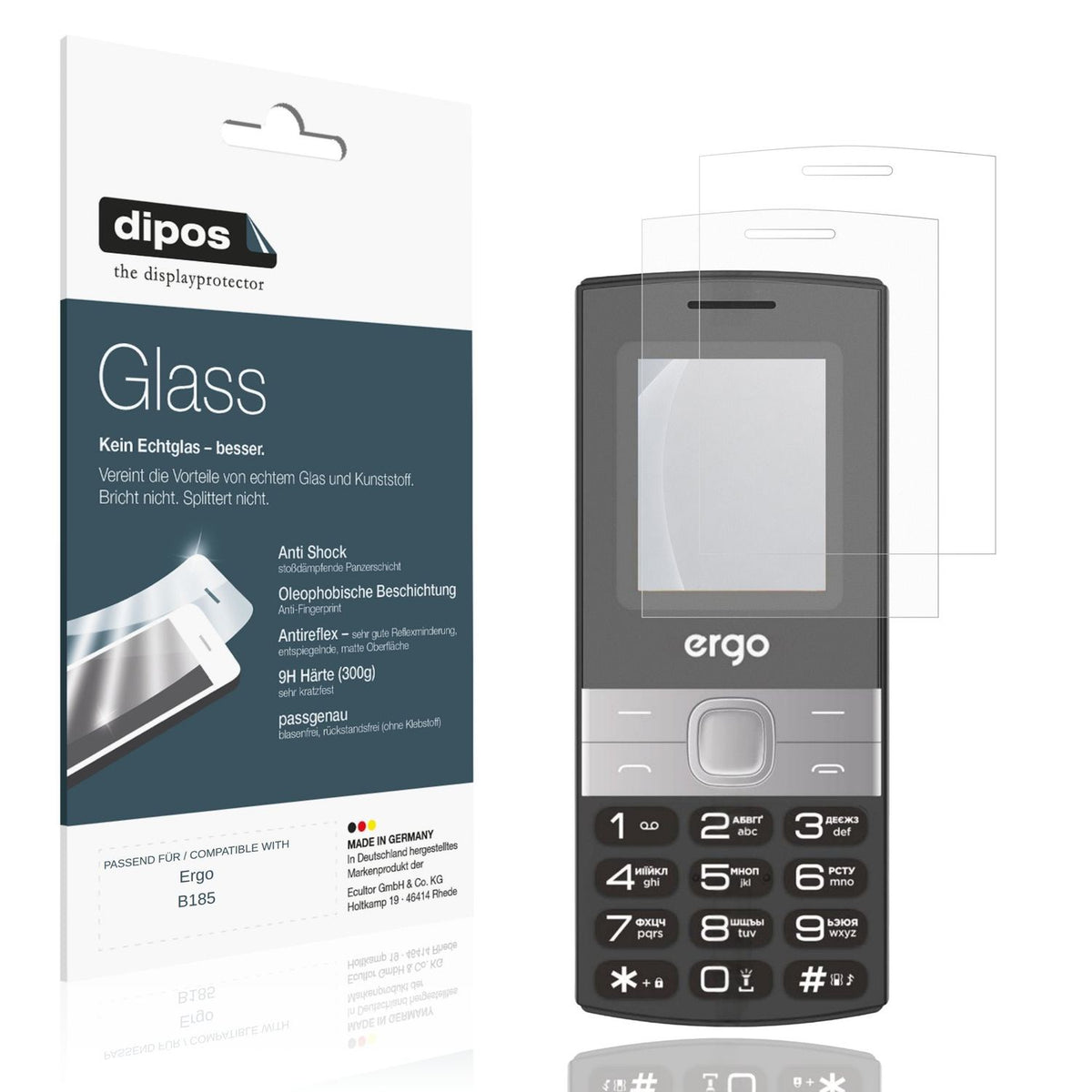Matte Displayschutzfolie von dipos passend für Ergo B185, 9H kratzfest und blasenfrei montiert