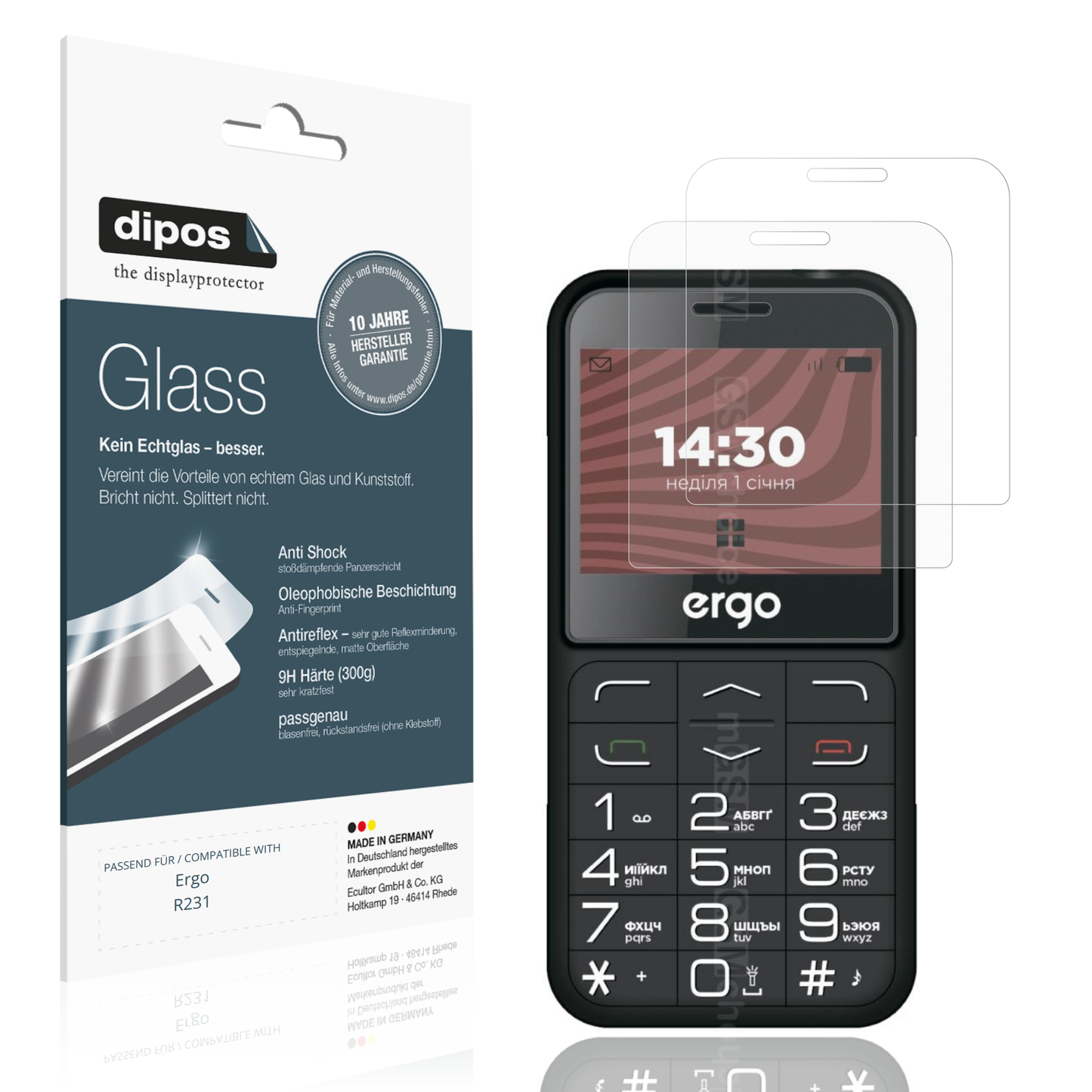 Matte Displayschutzfolie von dipos passend für Ergo R231, 9H kratzfest und blasenfrei montiert