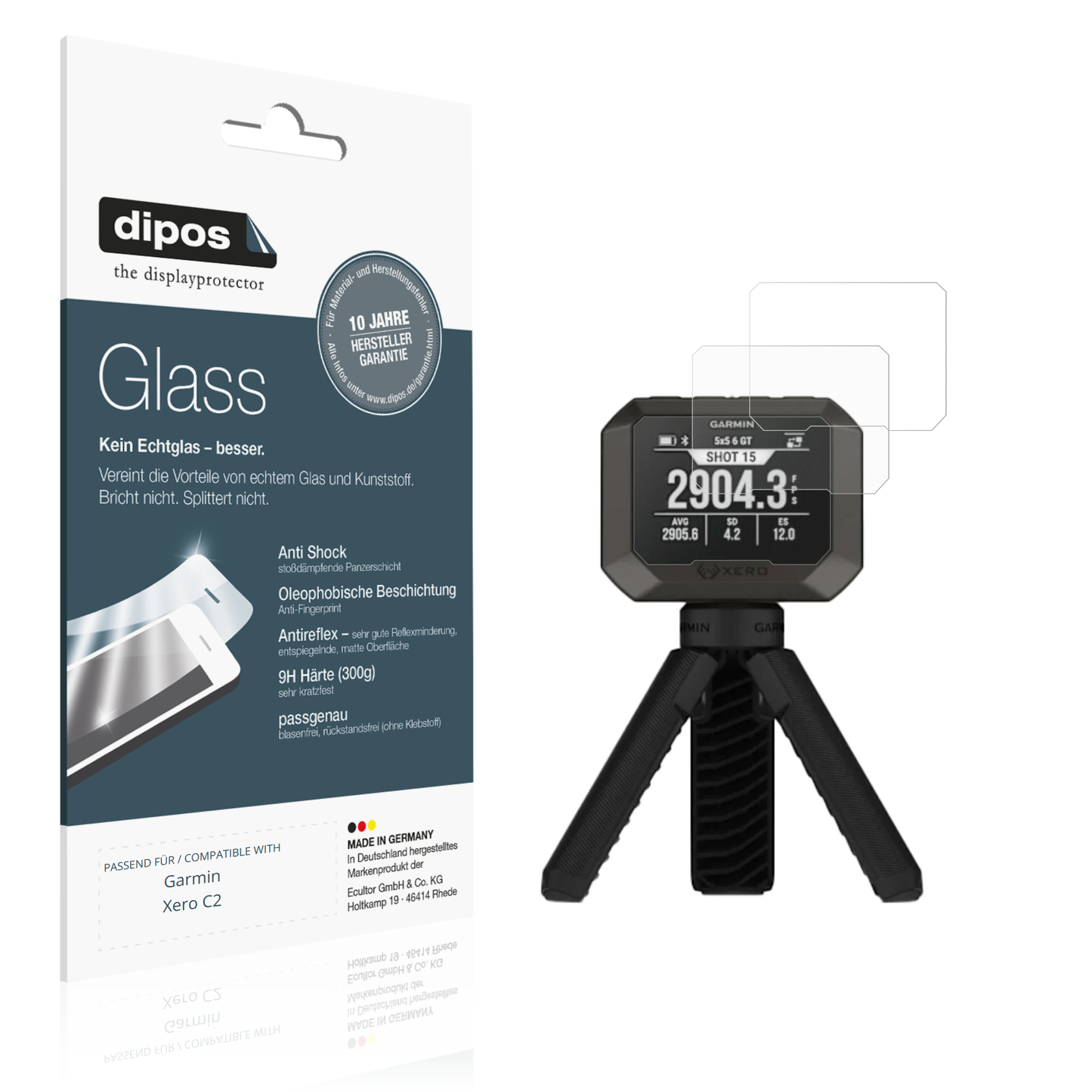 Matte Displayschutzfolie von dipos passend für Garmin Xero C2, 9H kratzfest und blasenfrei montiert