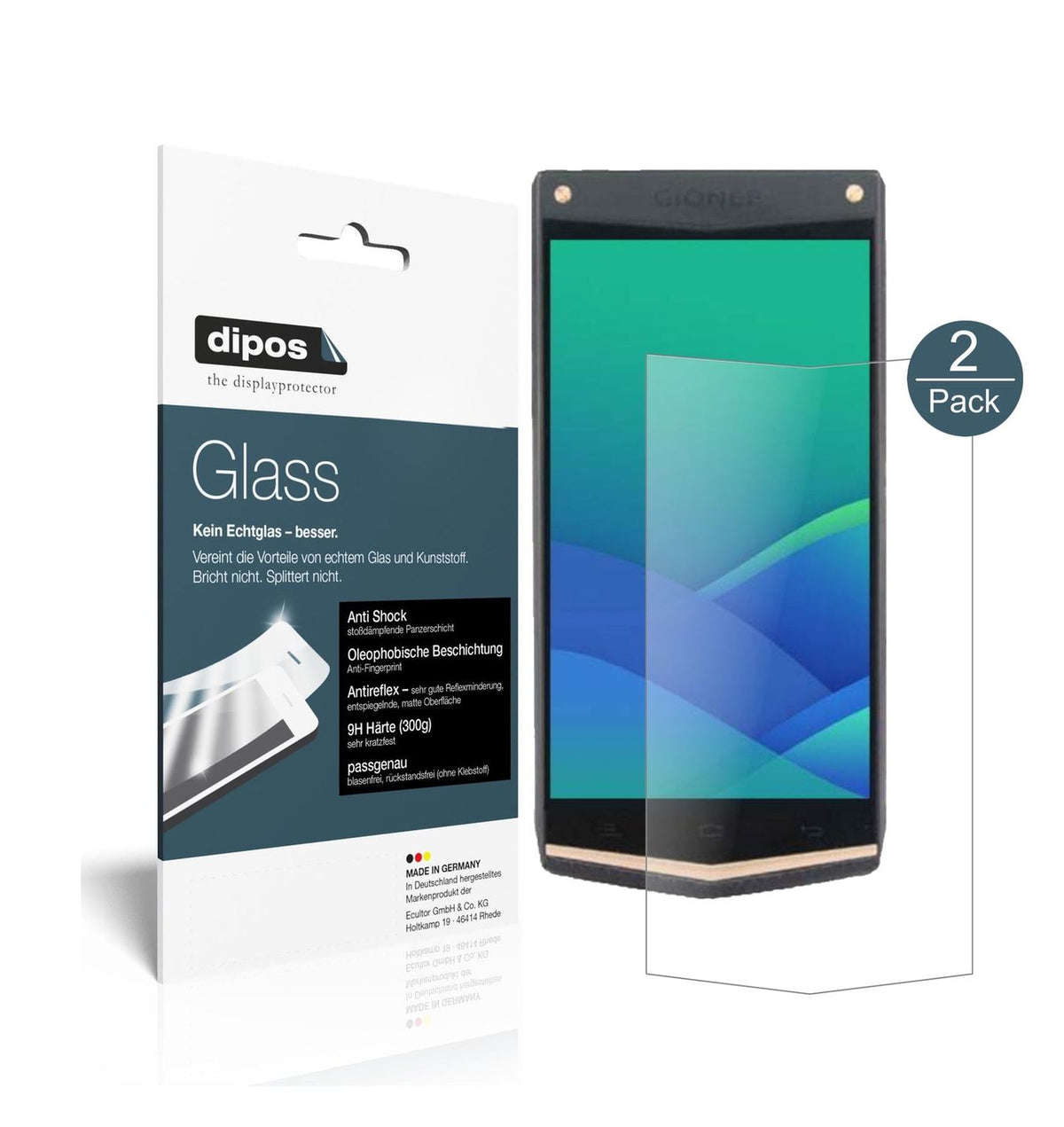 Matte Displayschutzfolie von dipos passend für Gionee W919, 9H kratzfest und blasenfrei montiert